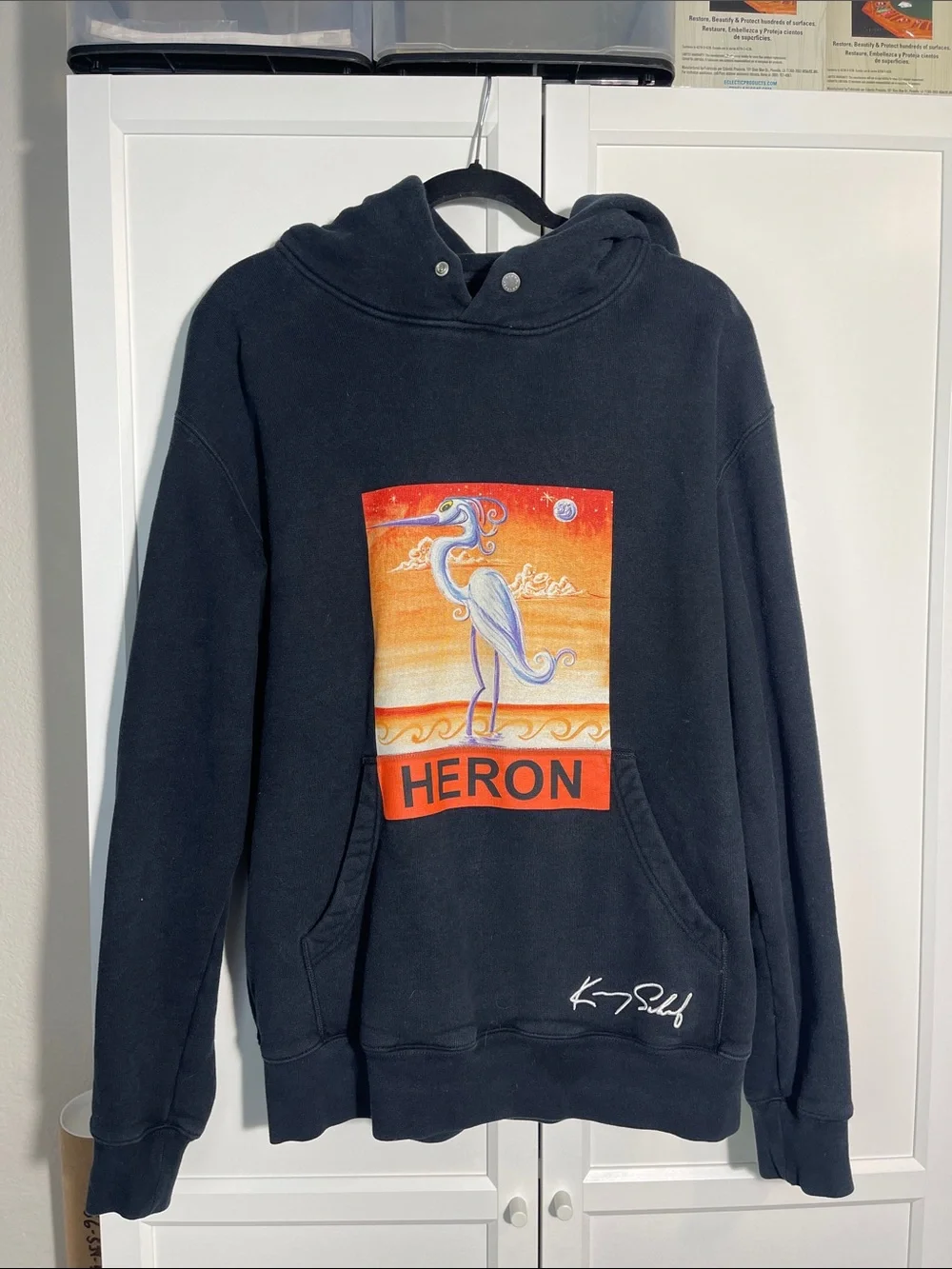 Heron Preston Black Hoodie with Orange Gradient Heron Graphic